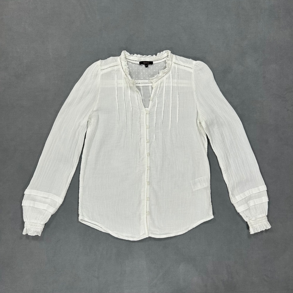 Quince Organic Cotton Peasant Blouse Women Medium Long Sleeve Guazy Button